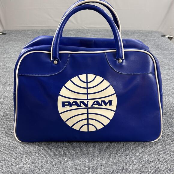 Vintage Pan Am Explorer Bag Blue Top Handle Travel Bag Limited Edition Leather - Picture 2 of 15